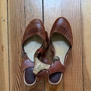 Frye cognac Leather Women's platform strappy shoes